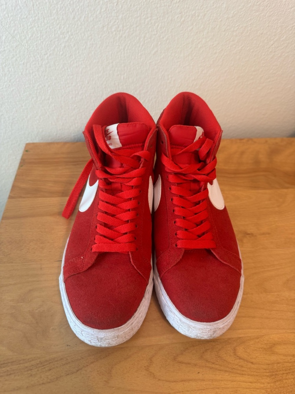 Nike Red High-Top Sneakers with White Swoosh Accent - Picture 2 of 5